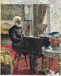 Włoski kompozytor Giuseppe Verdi w swoim gabinecie, płyta Achille Beltrame (1871-1945), La Domenica del Corriere, 8 października