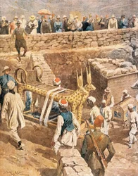 Odkrycie grobowca Tutenchamona przez Achille Beltrame (1871-1945), ilustracja