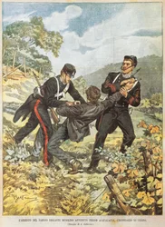Słynny rozbójnik Musolino aresztowany niedaleko Acqualagna w dzielnicy Urbino przez Achille Beltrame (1871-1945), z La Domenica del Corriere, 27 października 1901