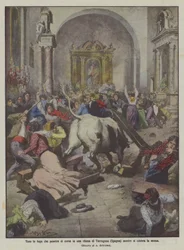 Uciekający byk wbiegający do kościoła w Tarragonie (Hiszpania) podczas odprawiania mszy