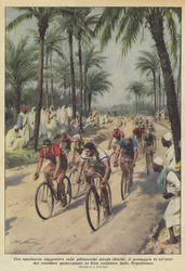 Sugestywny pokaz na malowniczych libijskich drogach, pasaż w oazie biegaczy?