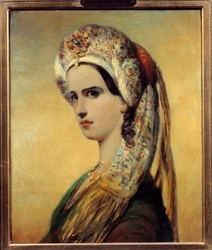 Portret Elisabeth Felix dit Mademoiselle Rachel (1821-1858), aktorki w roli Roxane w sztuce Bajazet”” Jean Racine w 1838”” Obraz Achille Deveria (1800-1857) 1838 Paryż, Comedie francaise