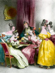 Popołudnie w Salonie pod ryciną Restauracji Achille Deveria (1800-1857) XIX-wieczna kolekcja prywatna