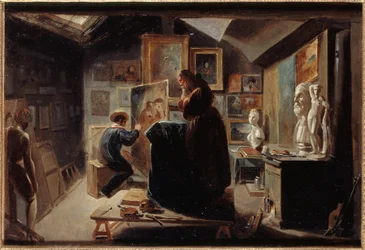 Pozowanie modelki, około 1838 (olej na papierze na płótnie)