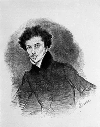 Portret ojca francuskiego pisarza Alexandre Dumasa (1802 - 1870) ok. 1832 r. Litografia Deveria.