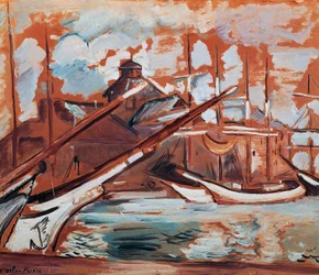 Scena portowa, Othon Friesz (1879-1949), olej na tekturze, 54x65 cm. Francja, XX wiek.