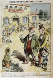 Wybór zawodu: Karykatura o szkole Laique - Achile Lemot (1846-1909), w „Le Pelerin” z 04.04.1909