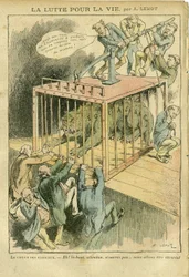Ilustracja Achille Lemot (1846-1909) w Le Pelerin, 21.04.07 - Walka o życie - Socjalizm, Radykalny Socjalizm - Animalizacja