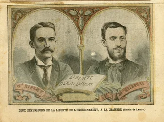 Ilustracja Achille Lemot (1846-1909) w Le Pelerin, 20.03.04 - Dwóch Obrońców Wolności Edukacji - Nauczanie, Religia Wiara, Katolicyzm - Wolność Edukacji - Ripert Jean-Baptiste (1870-1958), Raiberti Flaminus (1862-1929)