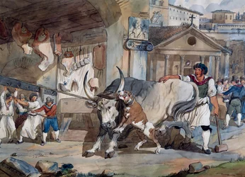 Rzeźnik, Achille Pinelli (1809-1841), rysunek akwarela, Włochy