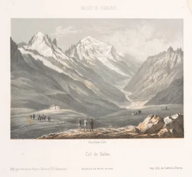Widok wsi Les Planards na drodze do Montenvers Les Planaz, chemin du Montanvert (tytuł obiektu) Pamięć Chamonix-Mont-Blanc (tytuł serii) Museum du Mont Blanc (tytuł serii)