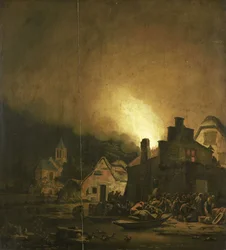 Pożar nocą w wiosce