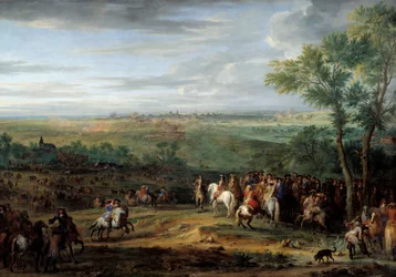 Przybycie od Ludwika XIV do obozu przed Maestricht (dzisiejsze miasto Maastricht) w czerwcu 1673. Obraz Adama Francois Van Der Meulena (1632-1690)