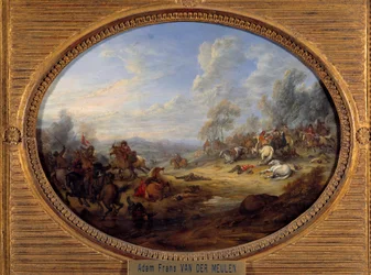 Szok kawalerii Bitwa pod rządami Ludwika XIV. Obraz Adama Van der Meulena (1632-1690) Nd. 0,2x0,27 m²