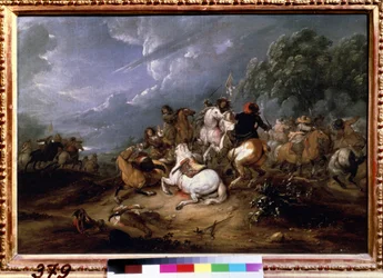 „Potyczka” (Potyczka kawalerii) Obraz Adama Fransa van der Meulena (1632-1690) 1660 Muzeum Puszkina, Moskwa