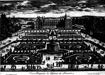 Chateau de la Rochefoucauld w Liancourt; rysunek przez Perelle.