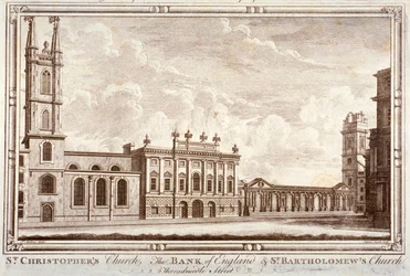 Bank of England, St Christopher-le-Stocks i St Bartholomew-by-the-Exchange, Londyn, ok. 1775
