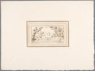 Krajobraz rzeki ze ścianą twierdzy Ryciny według rysunków Guercina przechowywane w Hofbibliothek w Wiedniu (tytuł serii) Recueil d