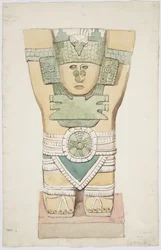 Kariatyda III, komnata zewnętrzna, Górna Świątynia Jaguarów (Świątynia A), Chichen Itza, Meksyk (akwarela)