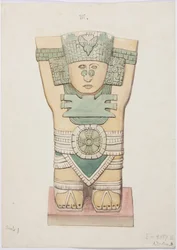 Kariatyda z komnaty zewnętrznej, świątynia A, boisko balowe, Chichen Itza, Meksyk (akwarela)