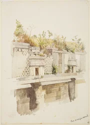 Casa de Monjas, Uxmal, Meksyk Malowanie górnego piętra ruin (akwarela)
