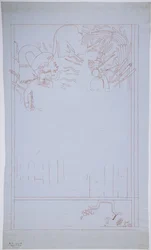 Kopia malowidła ściennego ze Ściany Wschodniej, Górna Świątynia Jaguarów, Chichen Itza, Meksyk   (czerwony tusz i grafit)