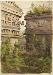 Scena z Chichen Itza, Meksyk (akwarela na papierze)