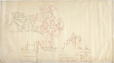 Odrysowanie malarstwa ściennego z Casa de Monjas, Chichen Itza, Meksyk Odrysowane i pomalowane czarnym i czerwonym tuszem (czerwony i czarny tusz i grafit)