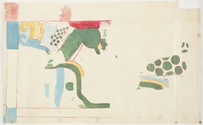 Odrysowanie malowidła ściennego z Górnej Świątyni Jaguarów, Chichen Itza, Meksyk   (akwarela, bodycolor, grafit)