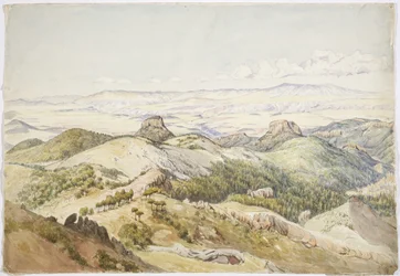 Widok z Cerro de Navajas, Hidalgo, Meksyk (akwarela)