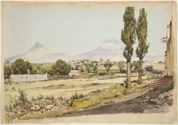 Wulkany Wulkany Popocatépetl i Iztaccihuatl, Puebla, Meksyk (akwarela)