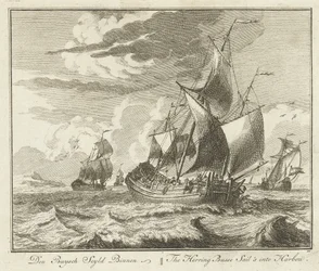 Rurka śledziowa odpływa do domu, ok. 1725 Den Buysch Seyld Binnen / The Herring Busse płynie do Barbou (tytuł na obiekcie) Groote Vissery (tytuł serii)
