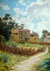 Pejzaż toskański, Adolfo Belimbau (1845-1938), olej na płótnie, 44x31 cm