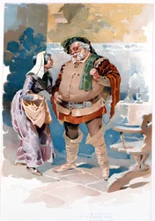 Akt III opery Giuseppe Verdiego „„ Falstaff ”: Falstaff i Quickly („Oczarujesz ich wszystkich ...”). Ilustracja autorstwa Hohensteina. Muzeum Teatralne La Scala, Mediolan 1893