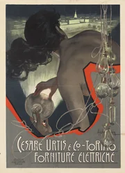 Plakat reklamowy wyprodukowany dla włoskiej firmy oświetleniowej Cesare Urtis & Co. z Turynu, 1889