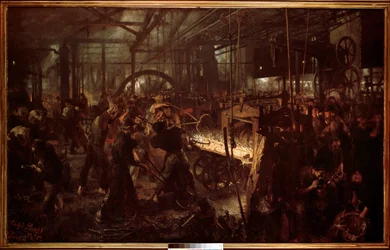 Hutnictwo: „Walcownia, praca w kuźni” Obraz Adolfa Menzla (1815-1905)