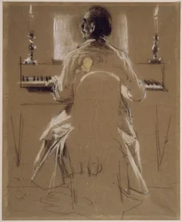Studium modela (Richard, brat Menzla) do obrazu Philipp Emanuel Bach przy fortepianie lub pianoforte. Studium wstępne do obrazu „Koncert fletowy Fryderyka Wielkiego w Sanssouci”