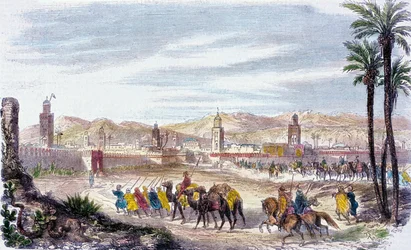 Marrakesz, Maroko (kolorowy grawer)