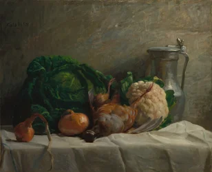 Martwa natura z warzywami, kuropatwą i dzbanem, 1858.