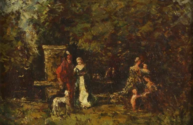 Eleganckie figury na leśnej polanie, ok. 1860-80 (olej na panelu)