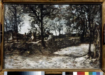 Wieś. Fontainebleau. Obraz Adolphe Thomas Joseph Monticelli (1824-1886). Olej na płótnie. Impresjonizm. Rozmiar: 39x60cm. Muzeum Puszkina, Moskwa