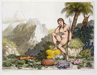 Kobieta Indianin z Ameryki Południowej, wyryta przez Gallo Gallina (1796-1874) (rycina kolorowa)