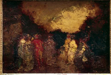 Spacer po parku o zmierzchu Obraz Adolphe Monticelli (1824-1886) XIX w. Nd. 0,46 X 0,64 m Paryż, Musee du Louvre