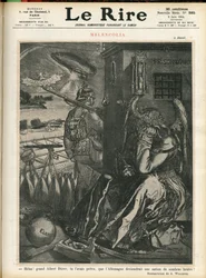 Ilustracja przedstawiająca Adolphe dit Willette (1857-1926) na okładkę Le Lire, 06.06.2014 - „” Helas, wielki Albert Durer, przewidziałeś, że Niemcy staną się krajem mrocznych bestii! „” - Melancolia - Wojna, Niemcy Prusy - Durer