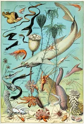 Ilustracja przedstawiająca podwodną scenę głębinową z ok. 1923 r.