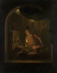 Kuchnia przy świetle lampy