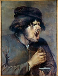 Zły lekarz Człowiek, który wspina się, pijąc lekarstwo. Obraz Adriana Brouwera (1605-1638) (ec.flam.) XVII w. Dijon, Musee des Beaux Arts