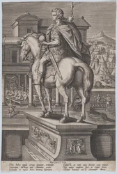 Ilustracja 2: Konny posąg Augusta trzymającego kulę ziemską i widziany od tyłu, z ..., ca. 1587-89.
