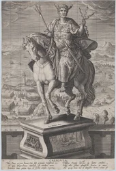 Ilustracja 4: Konny posąg Kaliguli, widziany w trzech czwartych w lewo, ubrany w ..., ca. 1587-89.