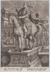 Ilustracja 9: konny posąg Witeliusza, widziany w trzech czwartych w lewo, z jego ..., ca. 1587-89.